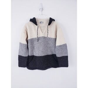 Bolivian Imports Chunky Knit Wool Hooded Sweater Multicolor Colorblock Size M‎